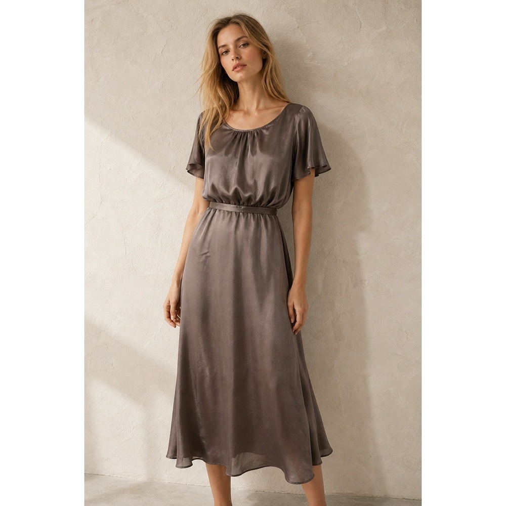 Anthropologie HD in Paris US6 EU 38 Ravie Satin Dress Midi Elegant Office Party